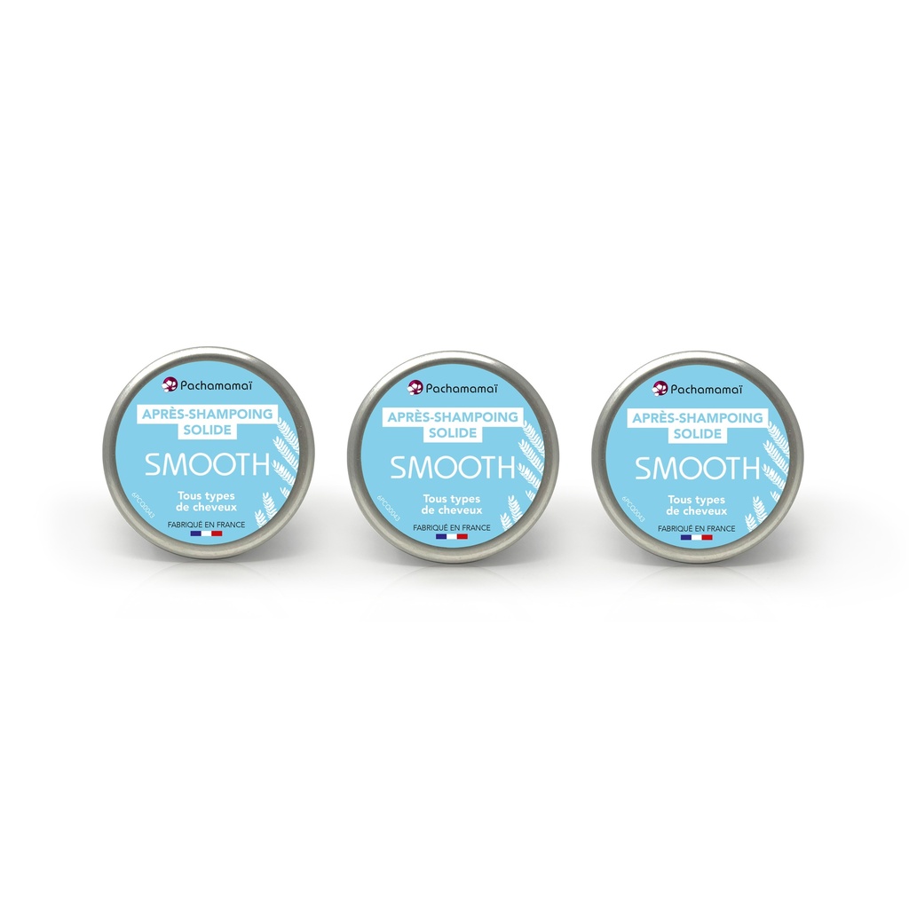 SMOOTH - Lot de 3 Boîtes métal - Après-shampoing solide - FORMAT VOYAGE 22g - Boite métal